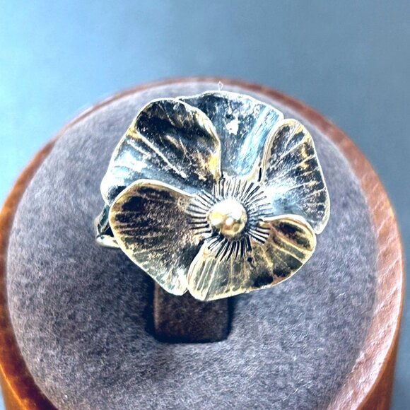Solid Sterling Silver 925 Flower Design Adjustable Shank Floral Ring Size 6-8 - Picture 1 of 11